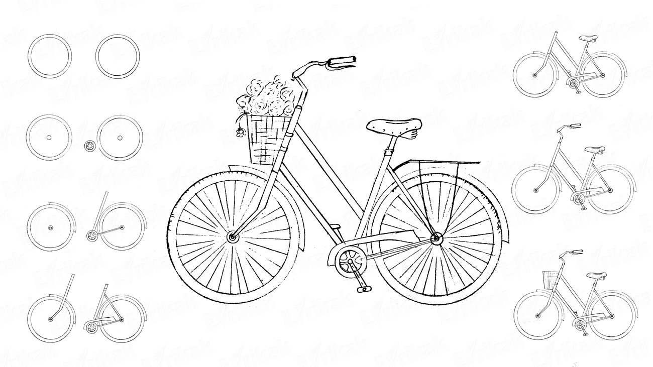 Как поэтапно нарисовать велосипед ребенку
