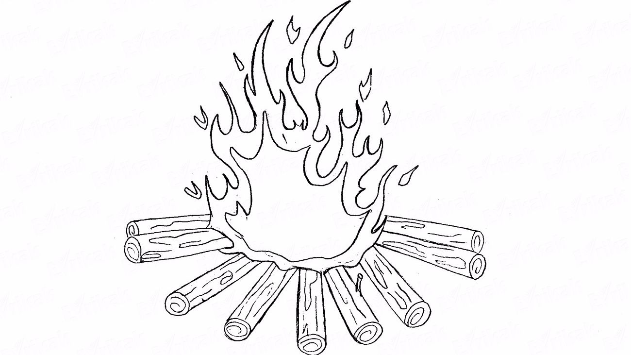Как нарисовать горящий костер карандашом