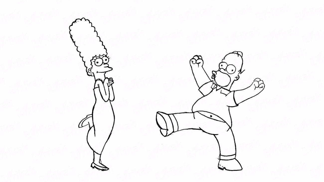 Как  поэтапно нарисовать Мардж и Гомера из мультфильма Симпсоны