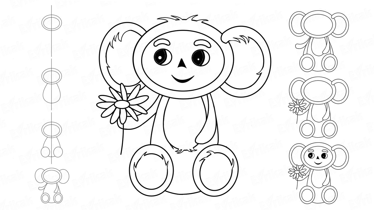 Как нарисовать Чебурашку карандашом ребенку