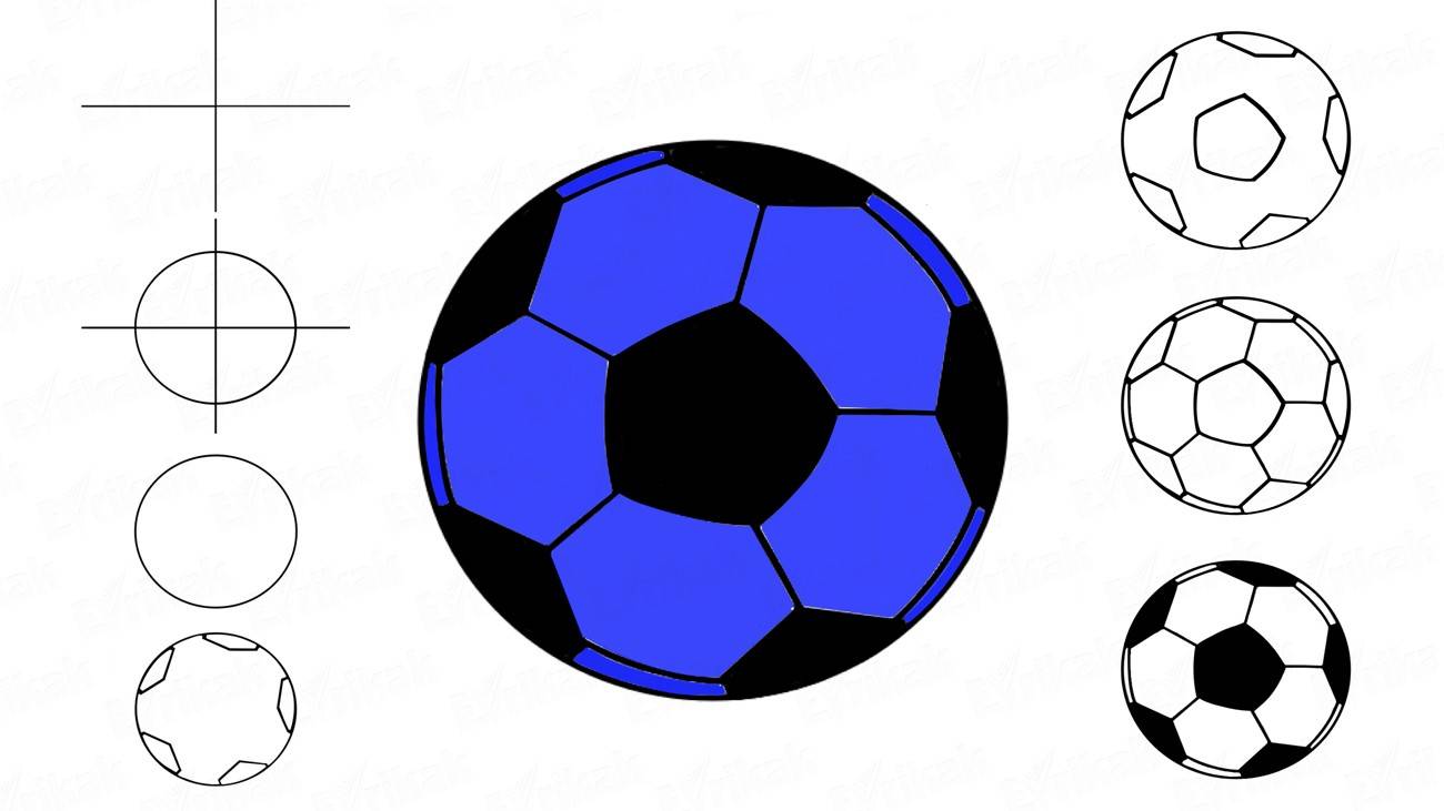 Как пошагово нарисовать футбольный мяч