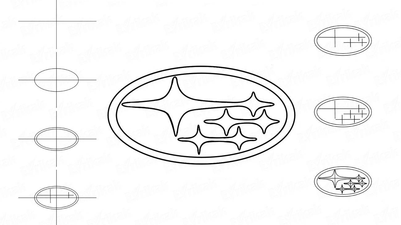 Как поэтапно нарисовать логотип автомобиля Субару