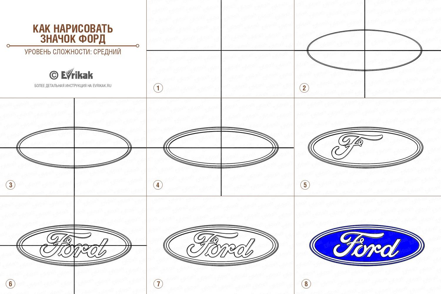 collage_как нарисовать значок Форд (уровень сложности средний)
