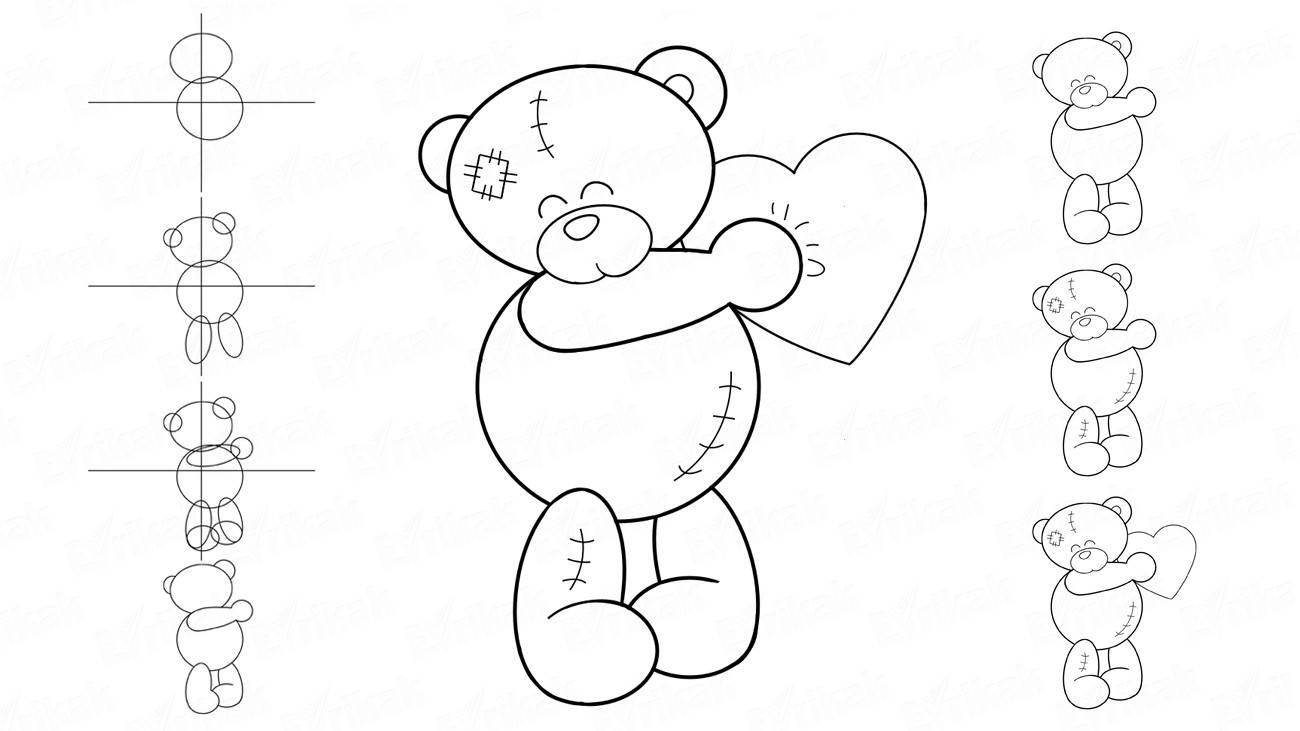 Как нарисовать медвежонка Teddy с сердечком