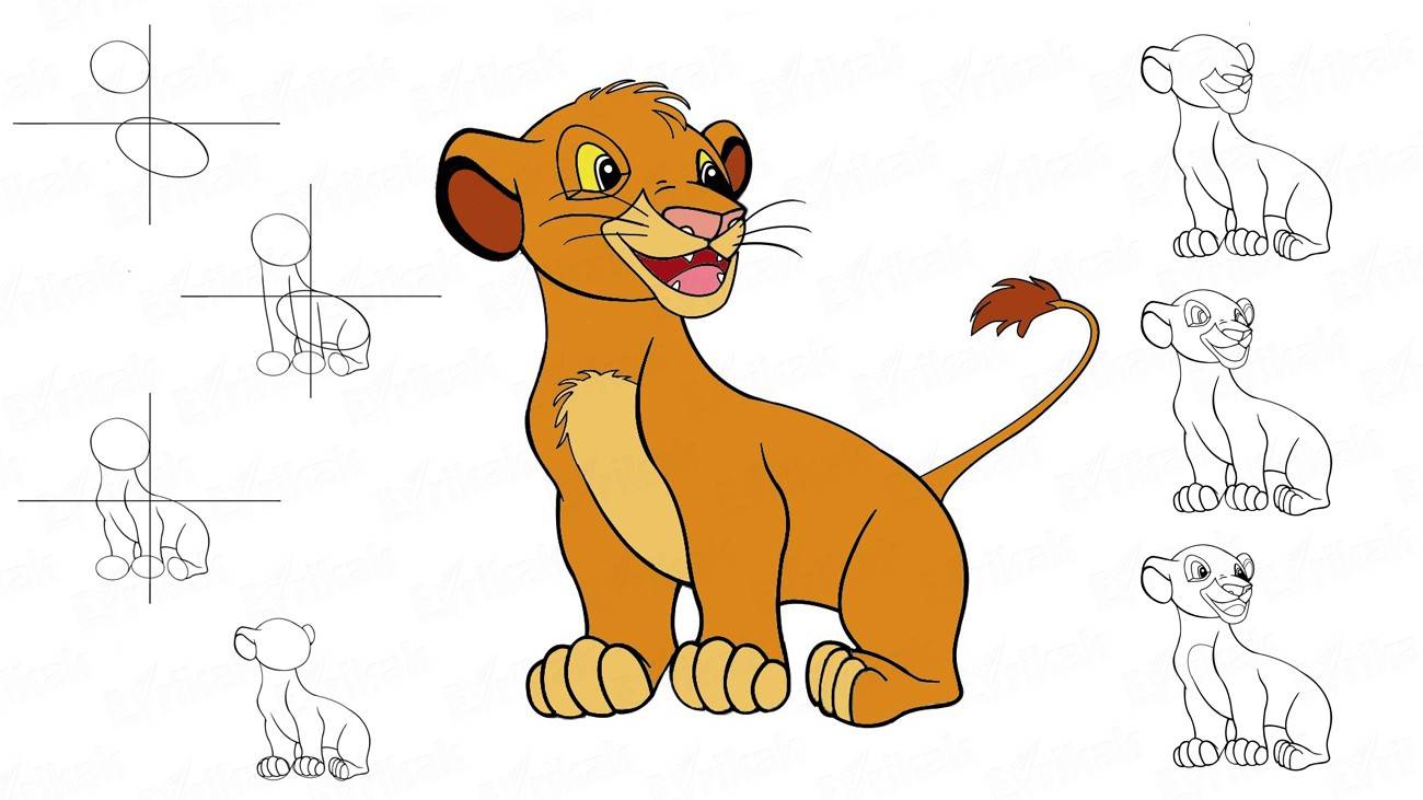 Как нарисовать Симбу из мультфильма “Король Лев”