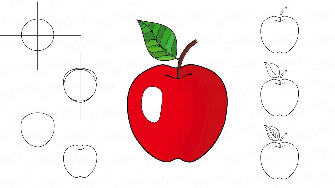 Как нарисовать яблоко с листочком