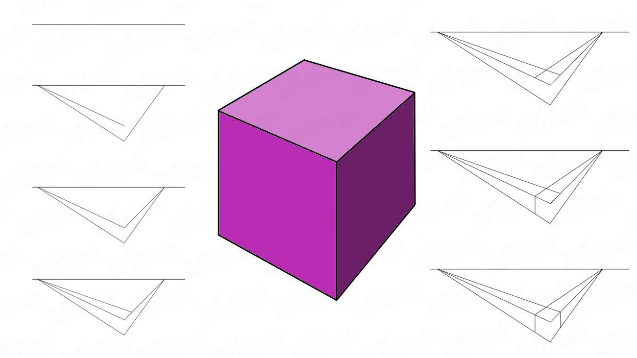 Как пошагово нарисовать объемный куб