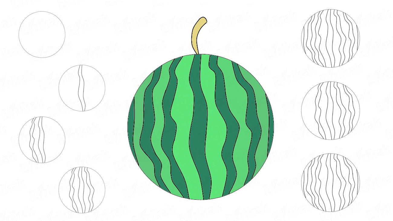 Как нарисовать полосатый арбуз с хвостиком