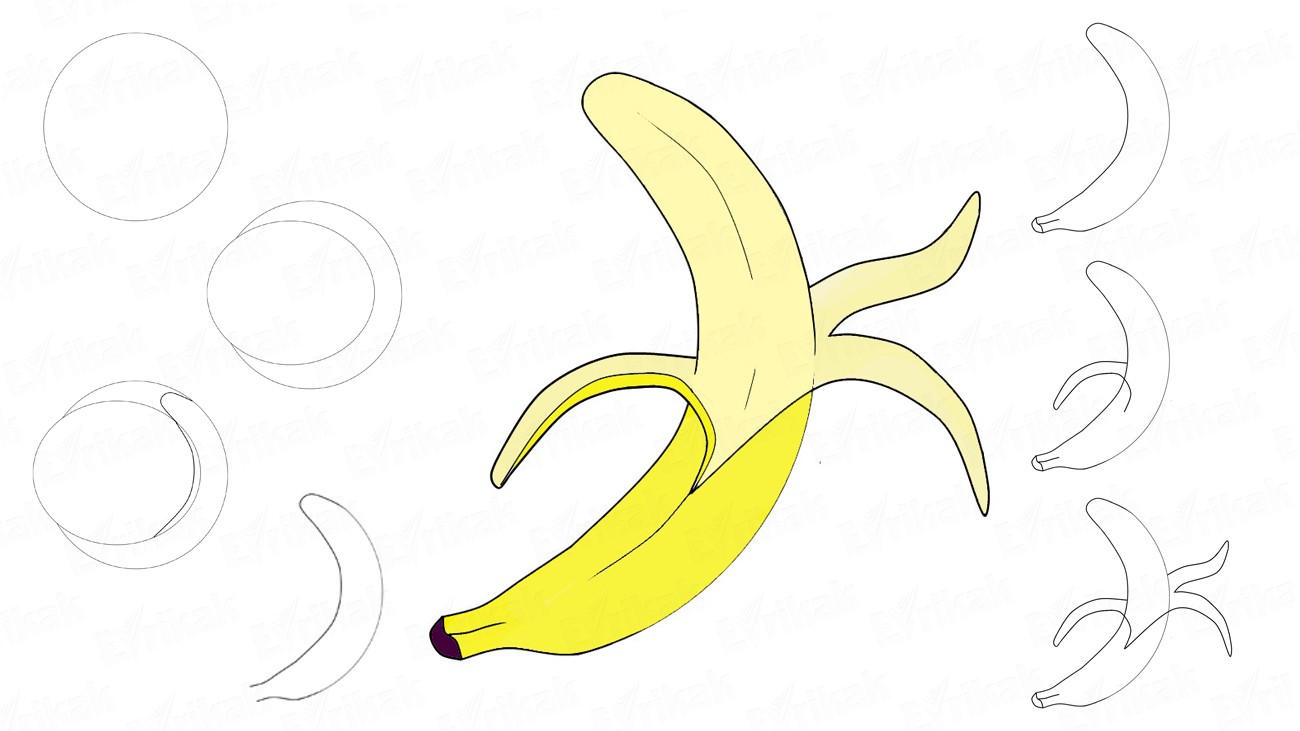 Как рисовать банан шаг за шагом