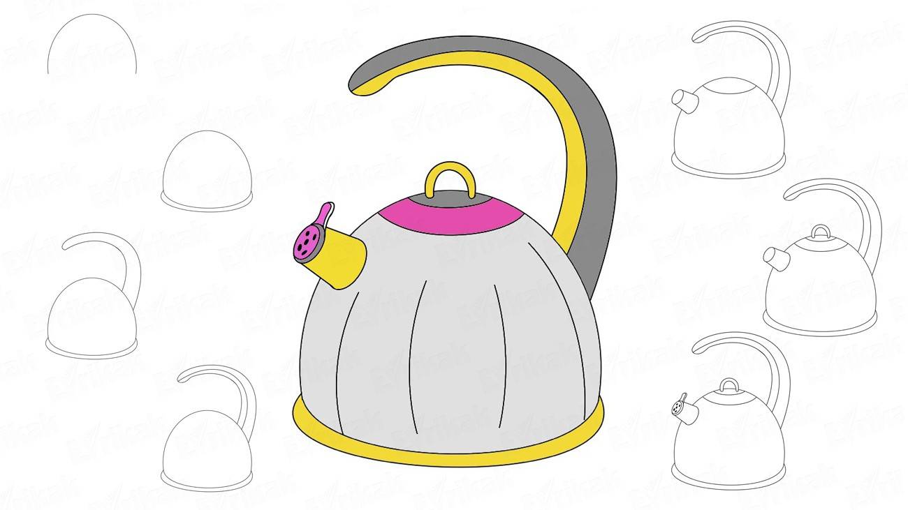 Как нарисовать чайник со свистком (+ раскраска)