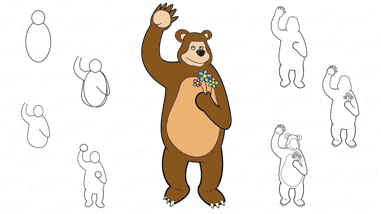 Как нарисовать Медведя из мультика “Маша и Медведь”
