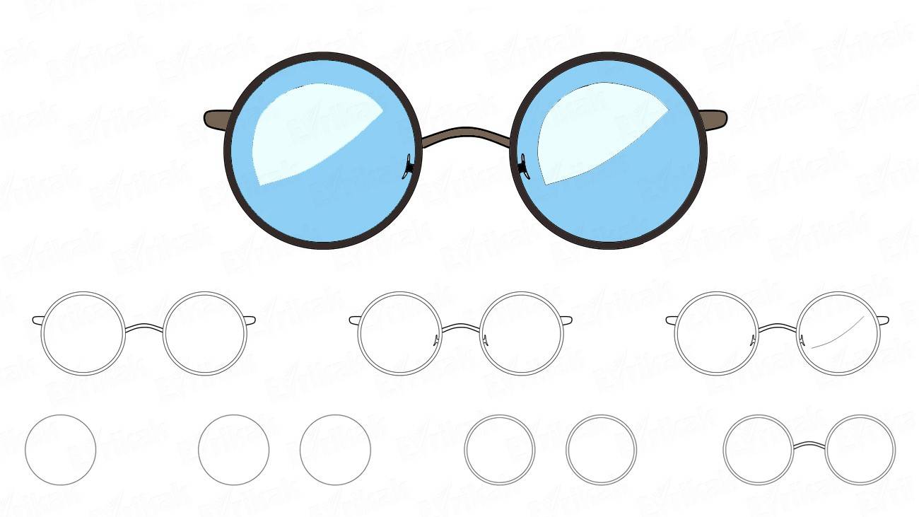 Как нарисовать очки в оправе