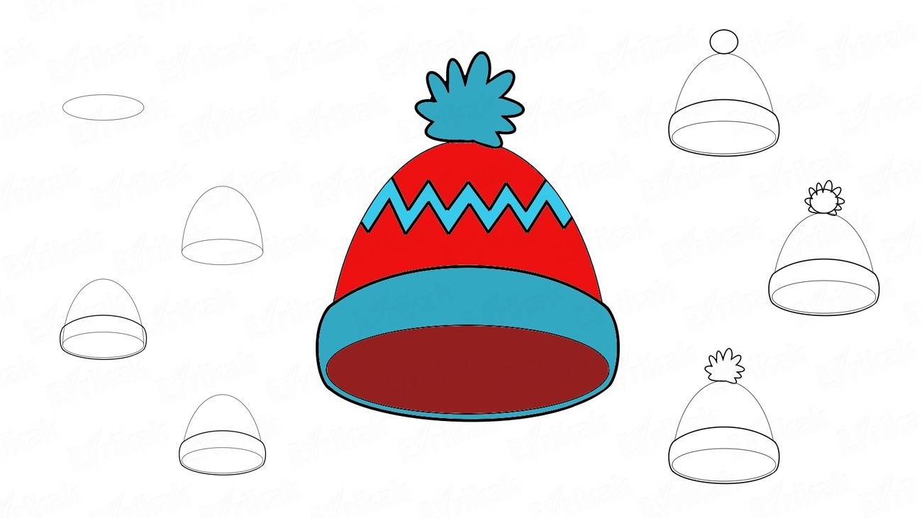 Как нарисовать зимнюю шапку с помпоном