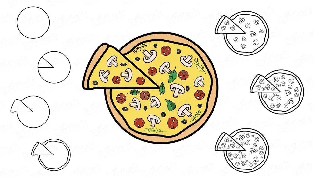 Как нарисовать пиццу шаг за шагом