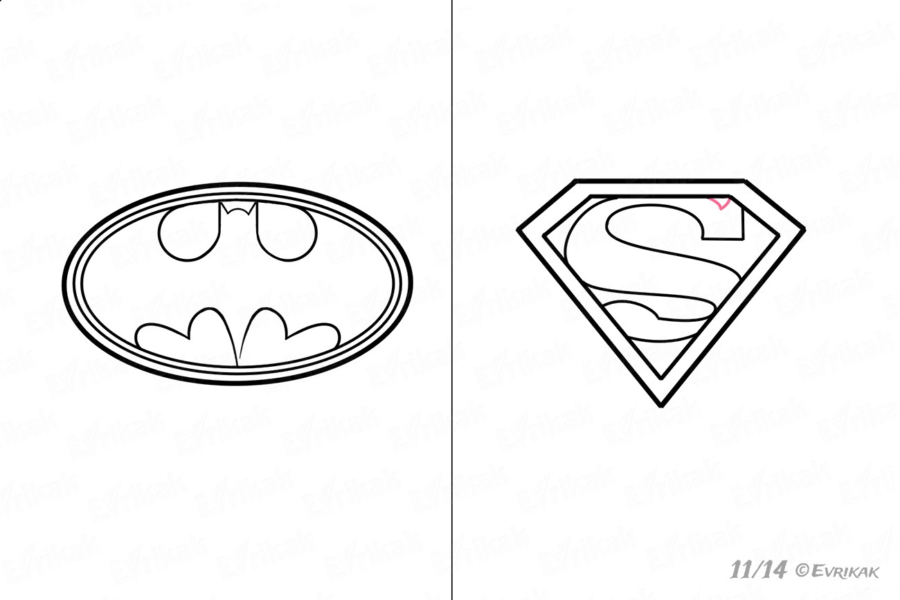 Как нарисовать значки Бетмена и Супермена