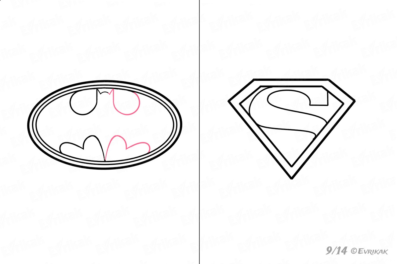 Как нарисовать значки Бетмена и Супермена
