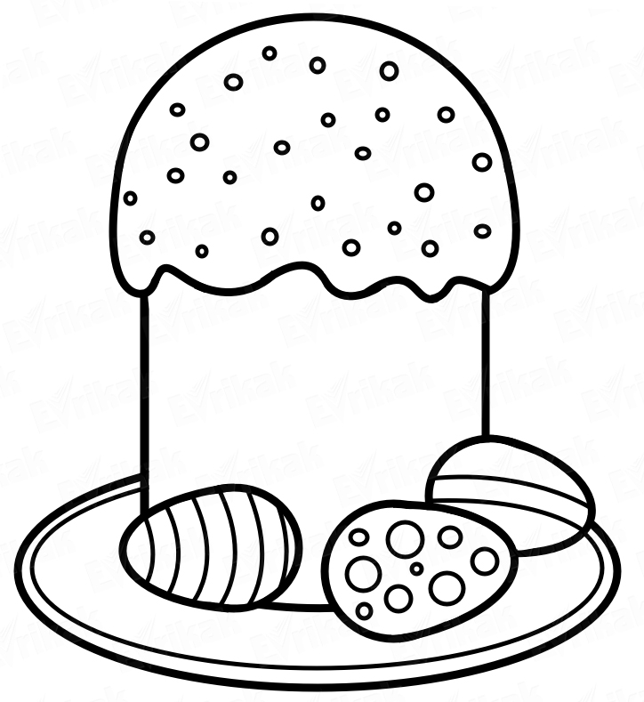 Раскраска Кулич с пасхальными яйцами