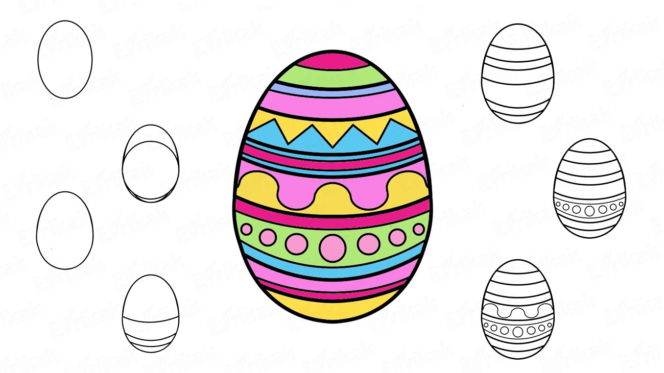 Учимся поэтапно рисовать пасхальное яйцо с узорами (+ раскраска)