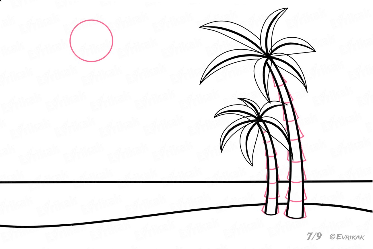 Как нарисовать пляж с пальмами