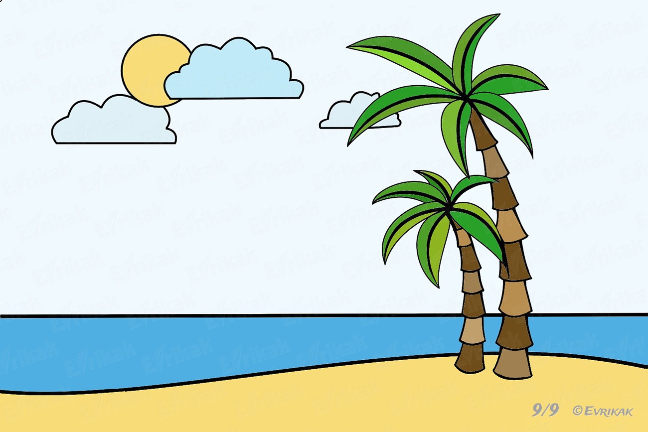 Как нарисовать пляж с пальмами