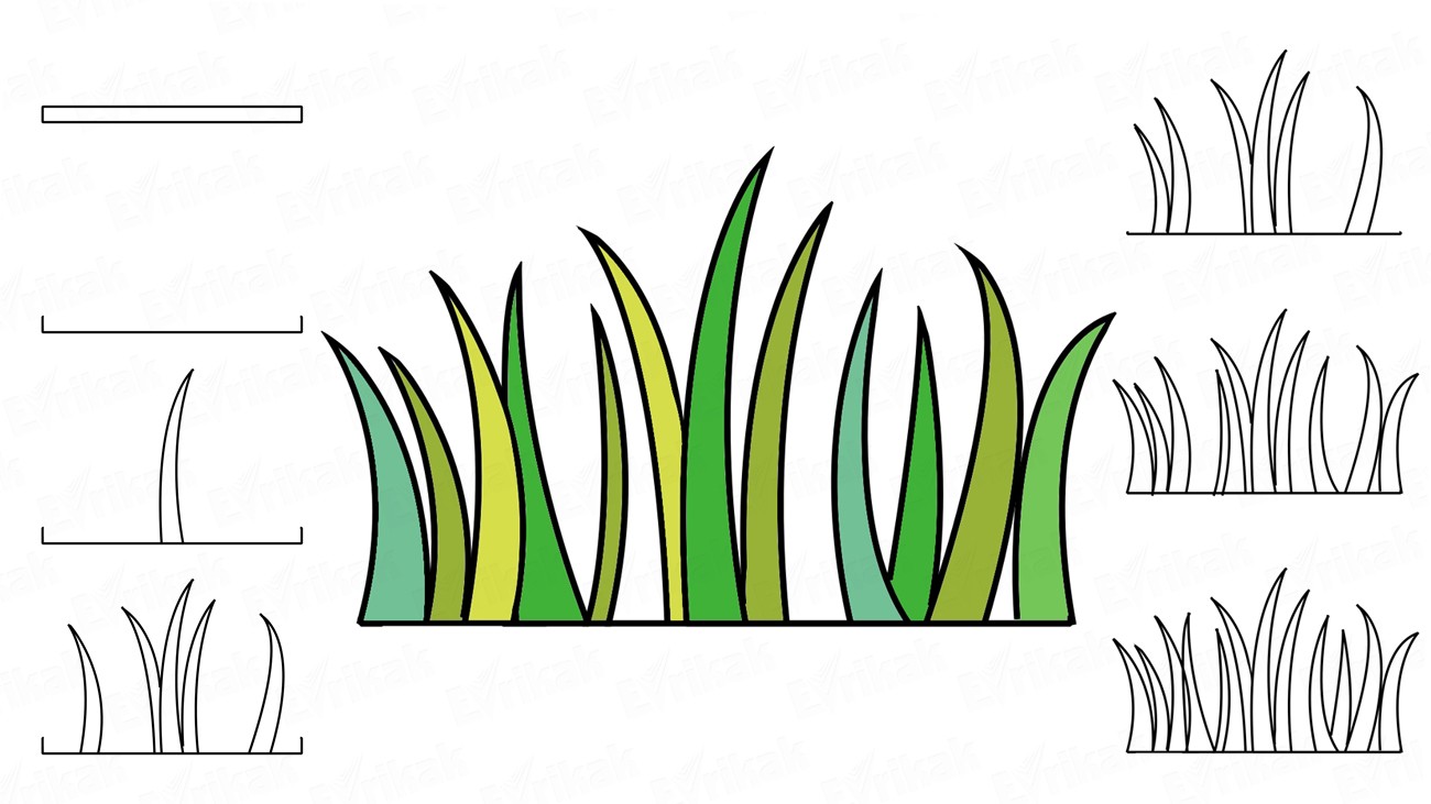 Учимся красиво рисовать траву простым карандашом (раскраска)