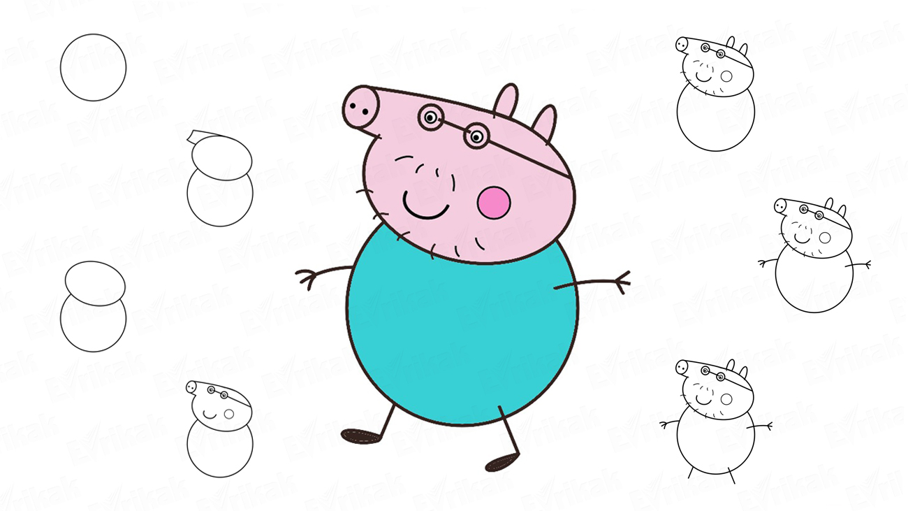 Как нарисовать Папу Свина из мультика “Свинка Пеппа” (+раскраска)