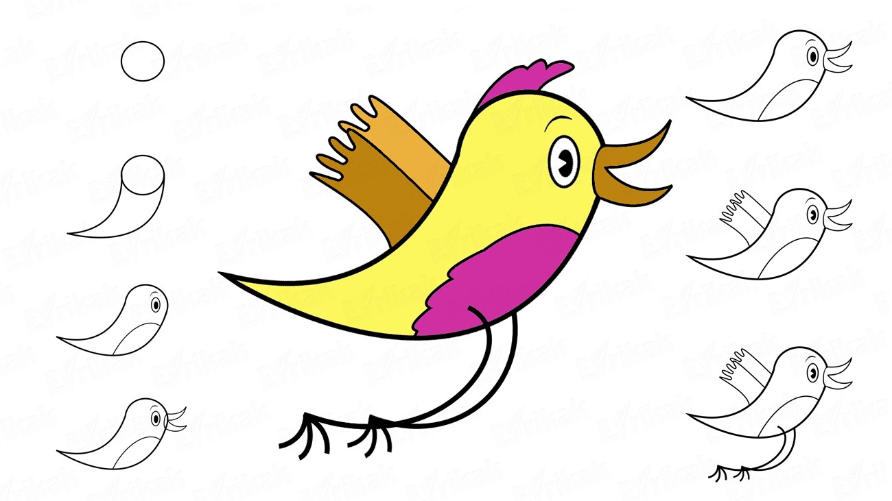 Учимся поэтапно рисовать птичку шилоклювку с ребенком (+ раскраска)