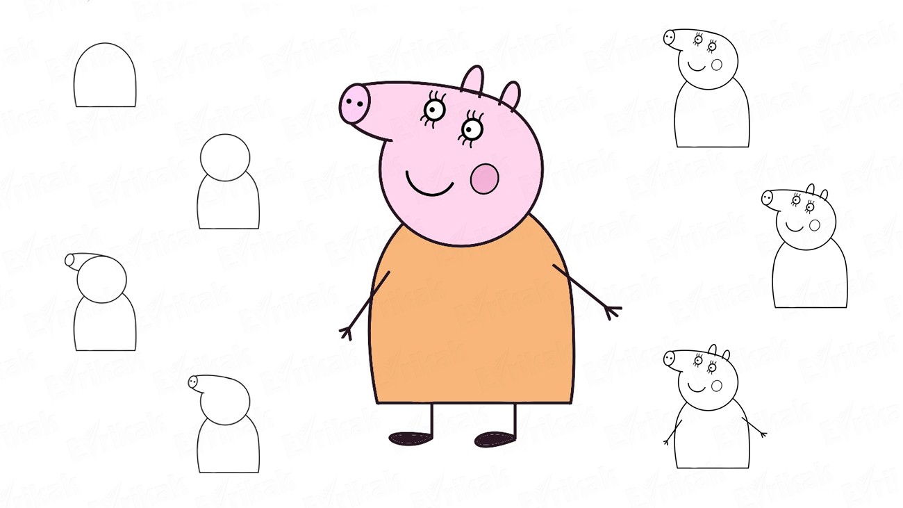 Как нарисовать Маму Свинку из мультика “Свинка Пеппа” (+раскраска)