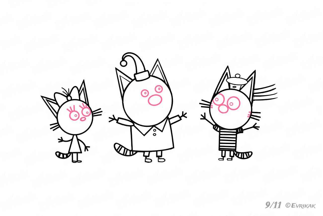 как нарисовать трех котов