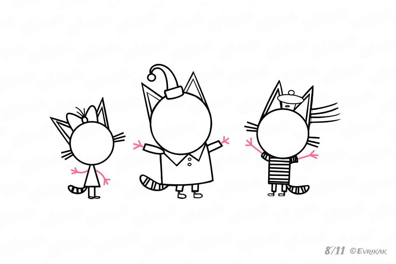 как нарисовать трех котов