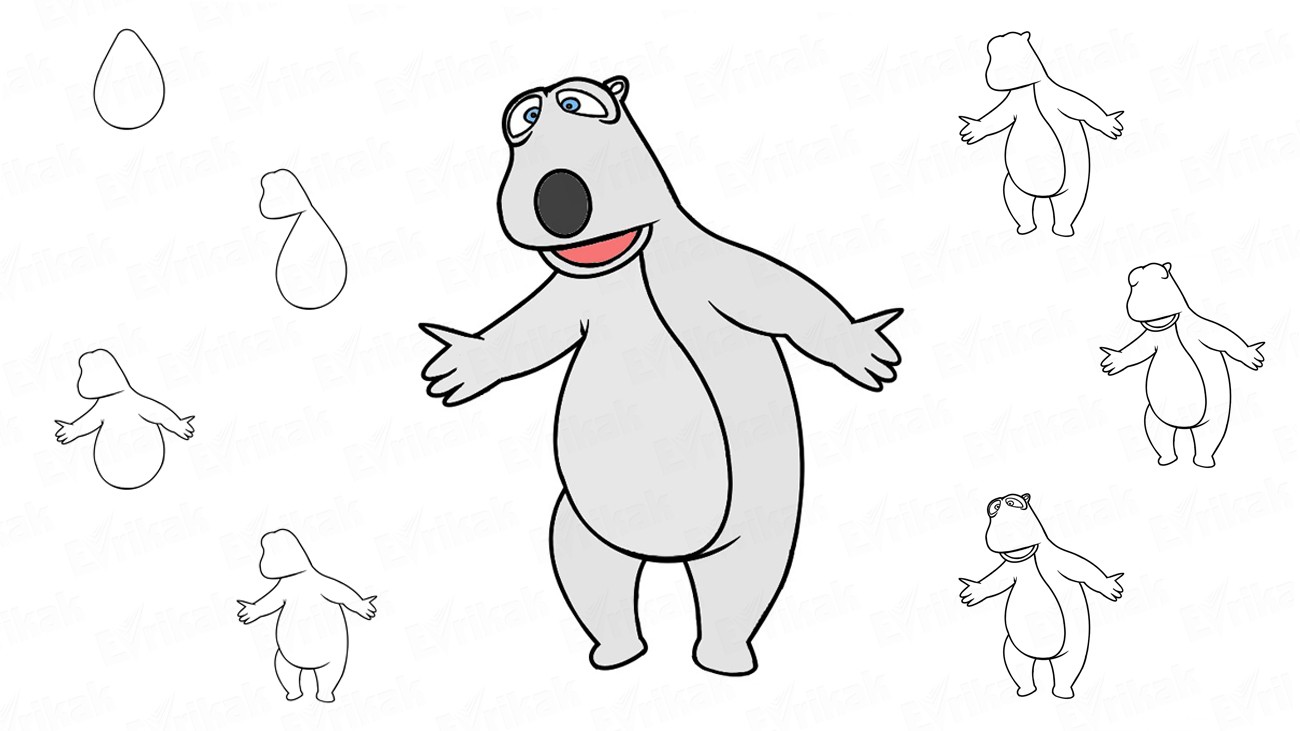 Как поэтапно нарисовать медведя Бернарда (+ раскраска)