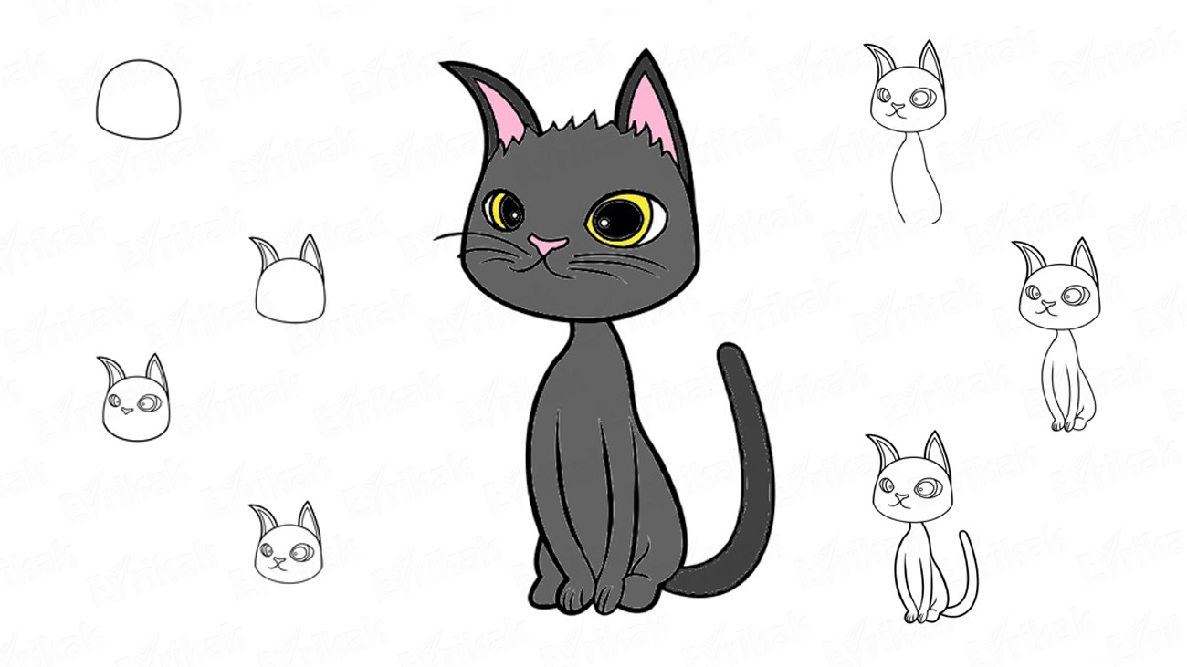 Как нарисовать черного кота Рудольфа из мультфильма