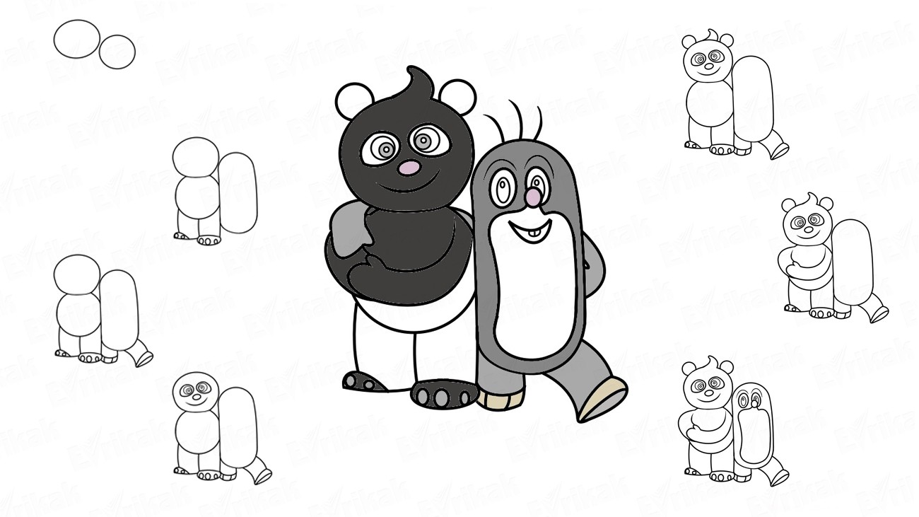 Как нарисовать Кротика и Панду Хо-хо из мультфильма (+раскраска)