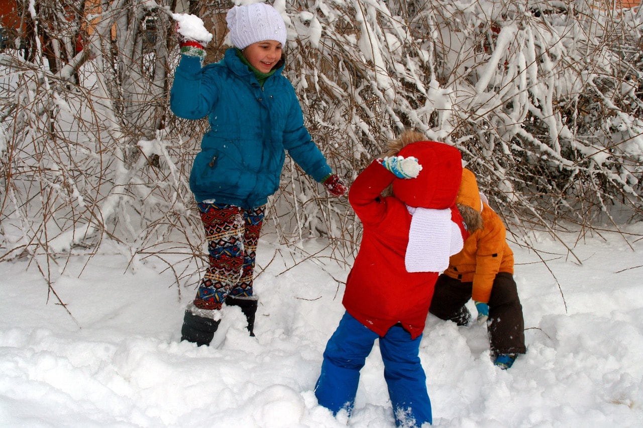 дети играют в снежки