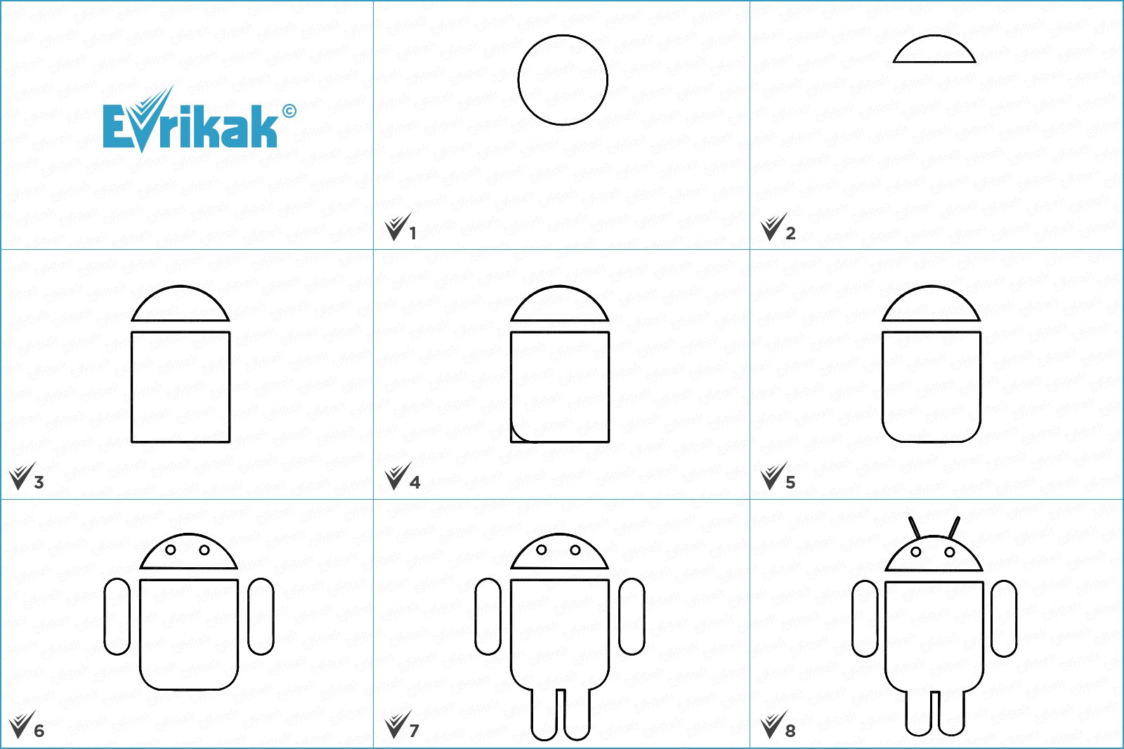 коллаж с этапами рисования логотипа Android
