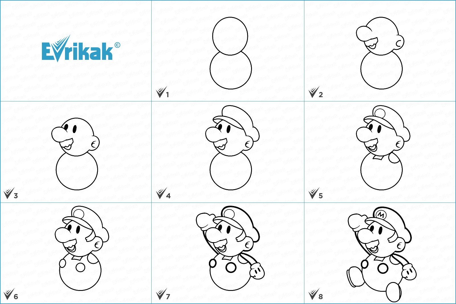 коллаж с этапами рисования Марио
