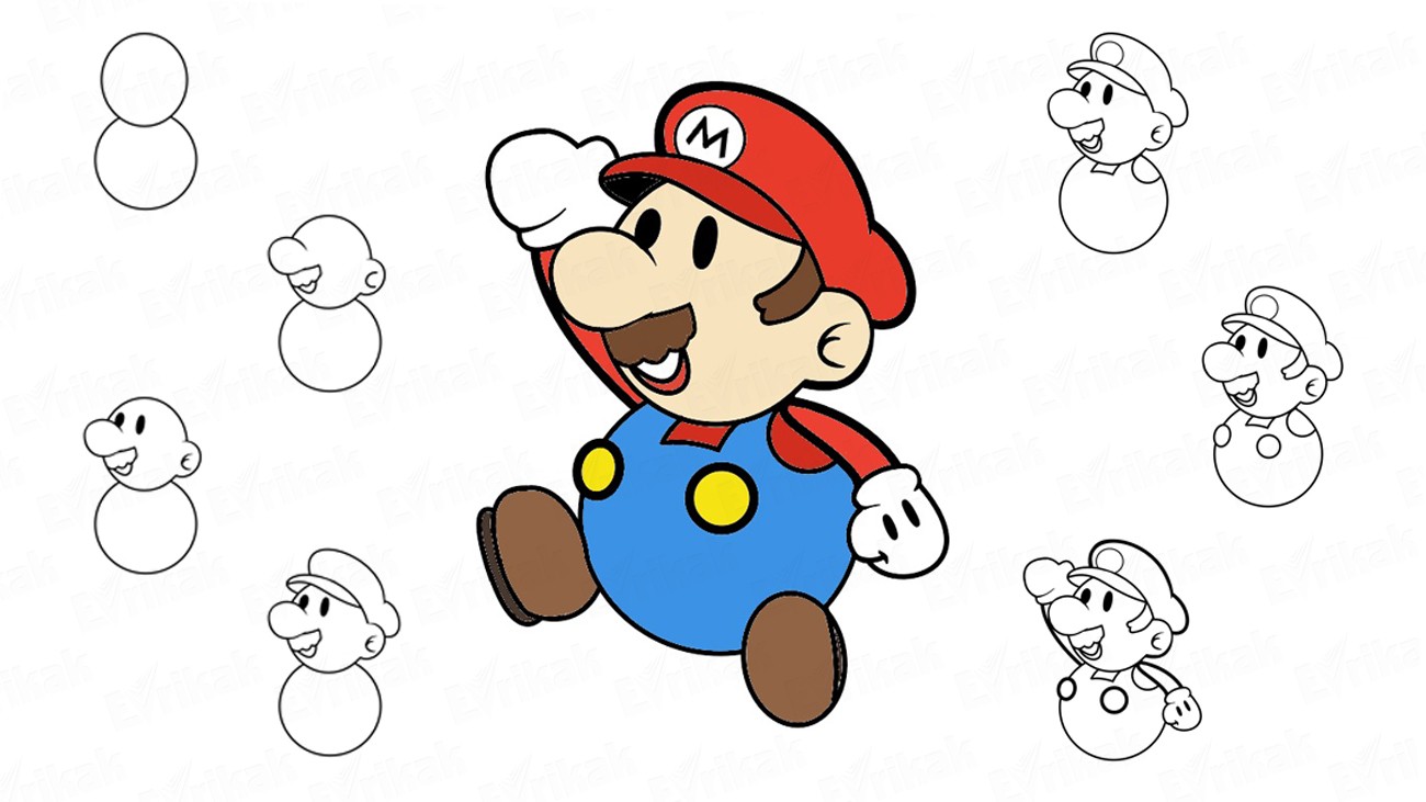 Учимся рисовать главного героя видеоигры Mario (+ раскраска)