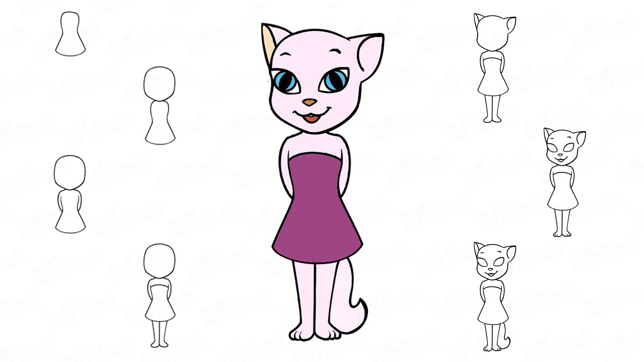 Учимся рисовать говорящую кошку Анжелу из игры (+раскраска)