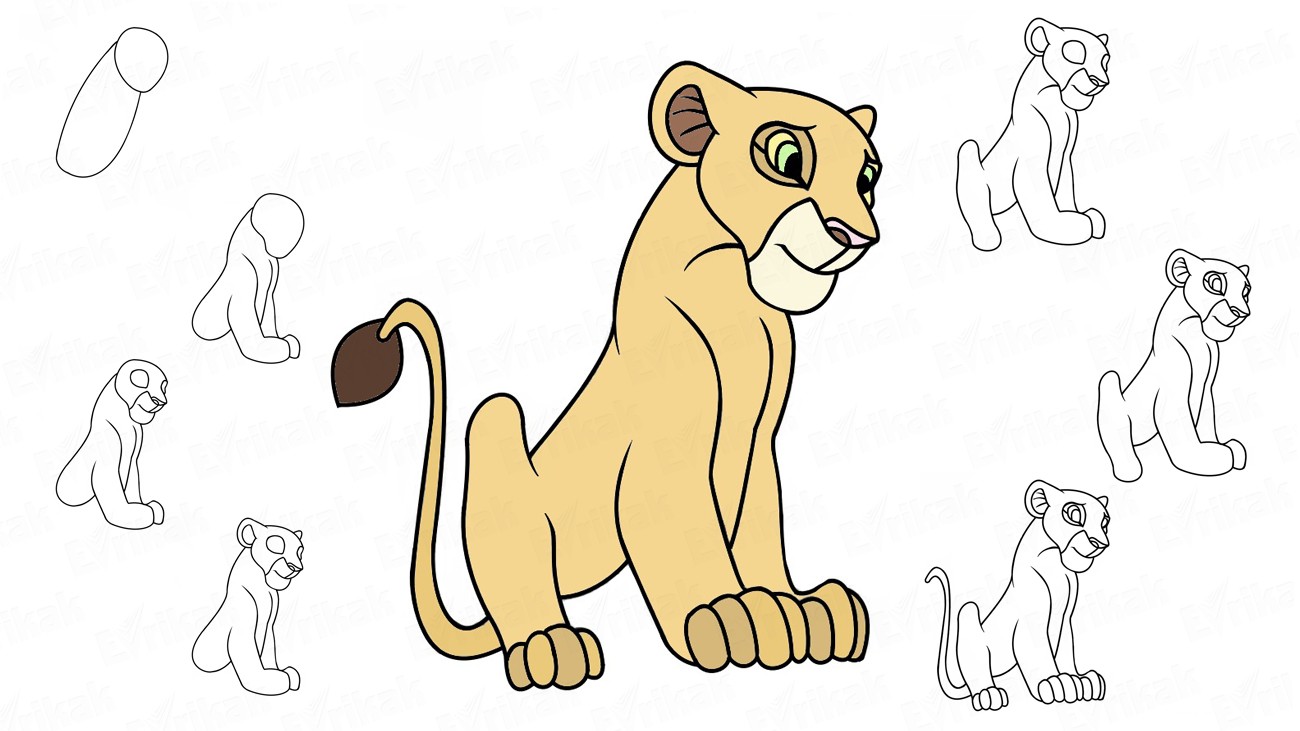 Учимся поэтапно рисовать Налу из «Короля Льва» (+ раскраска)