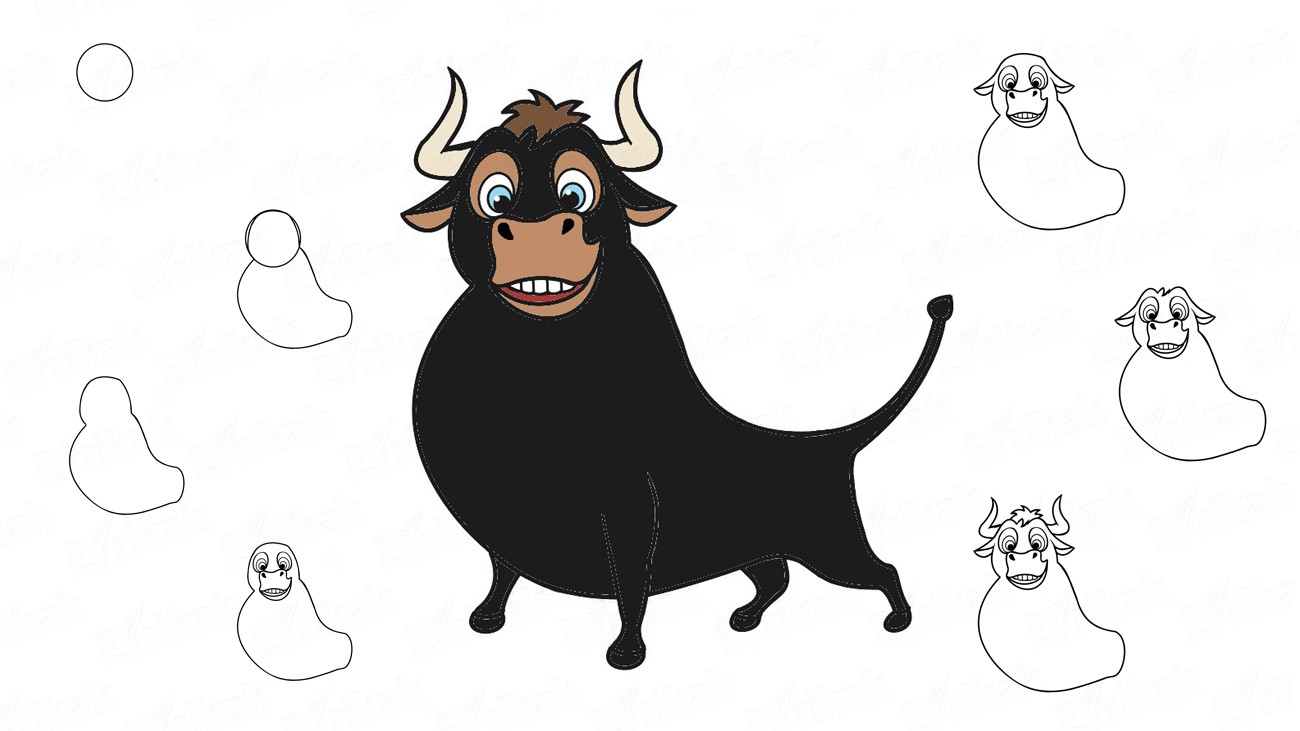 Учимся поэтапно рисовать быка Фердинанда (+ раскраска)