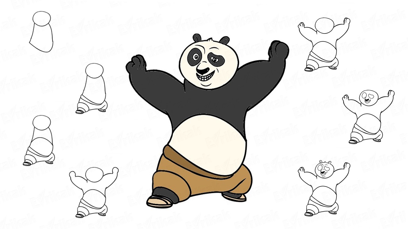 Рисуем По из «Кунг-фу панды» карандашом (+ раскраска)