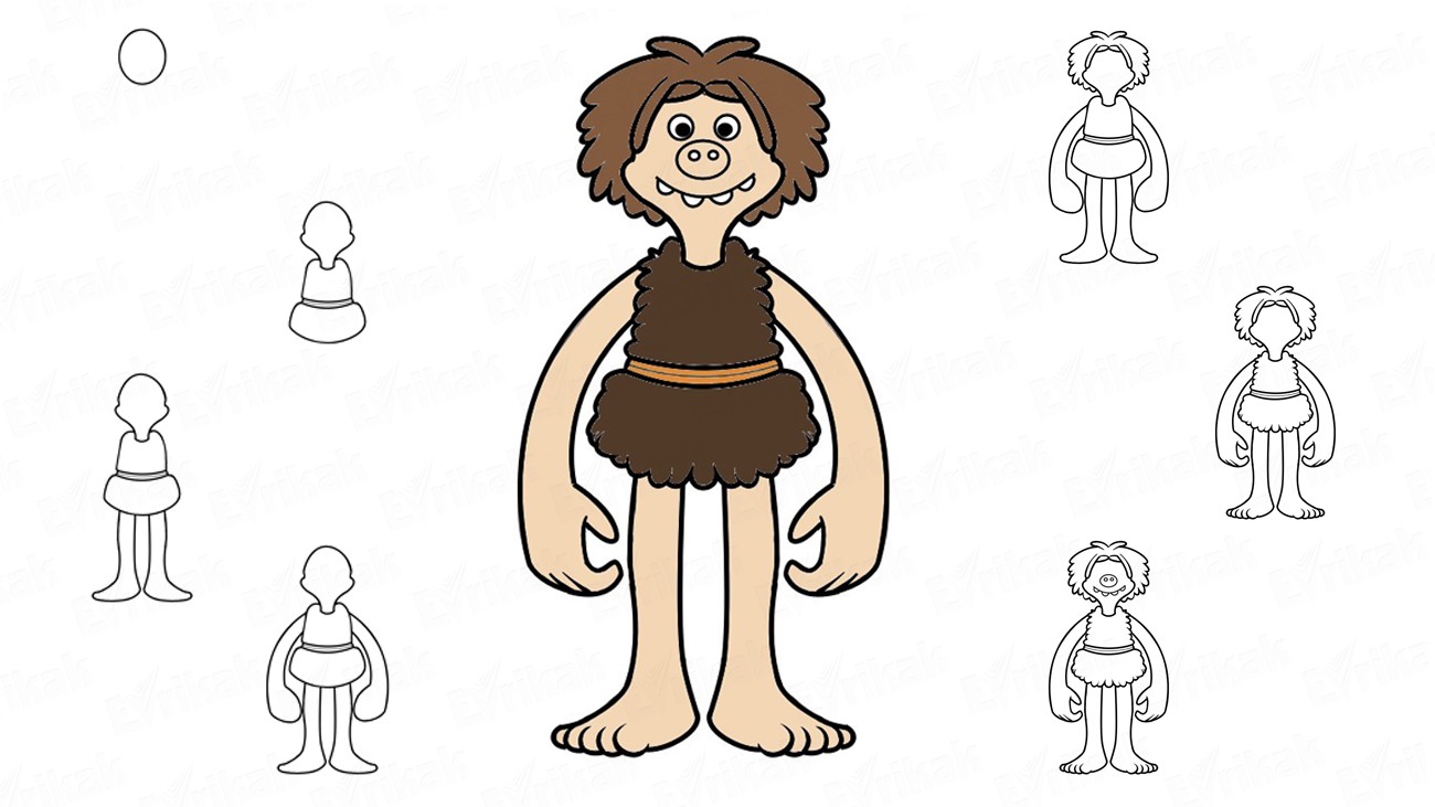 Рисуем с ребенком Дага – пещерного человека из мультфильма (+ раскраска)