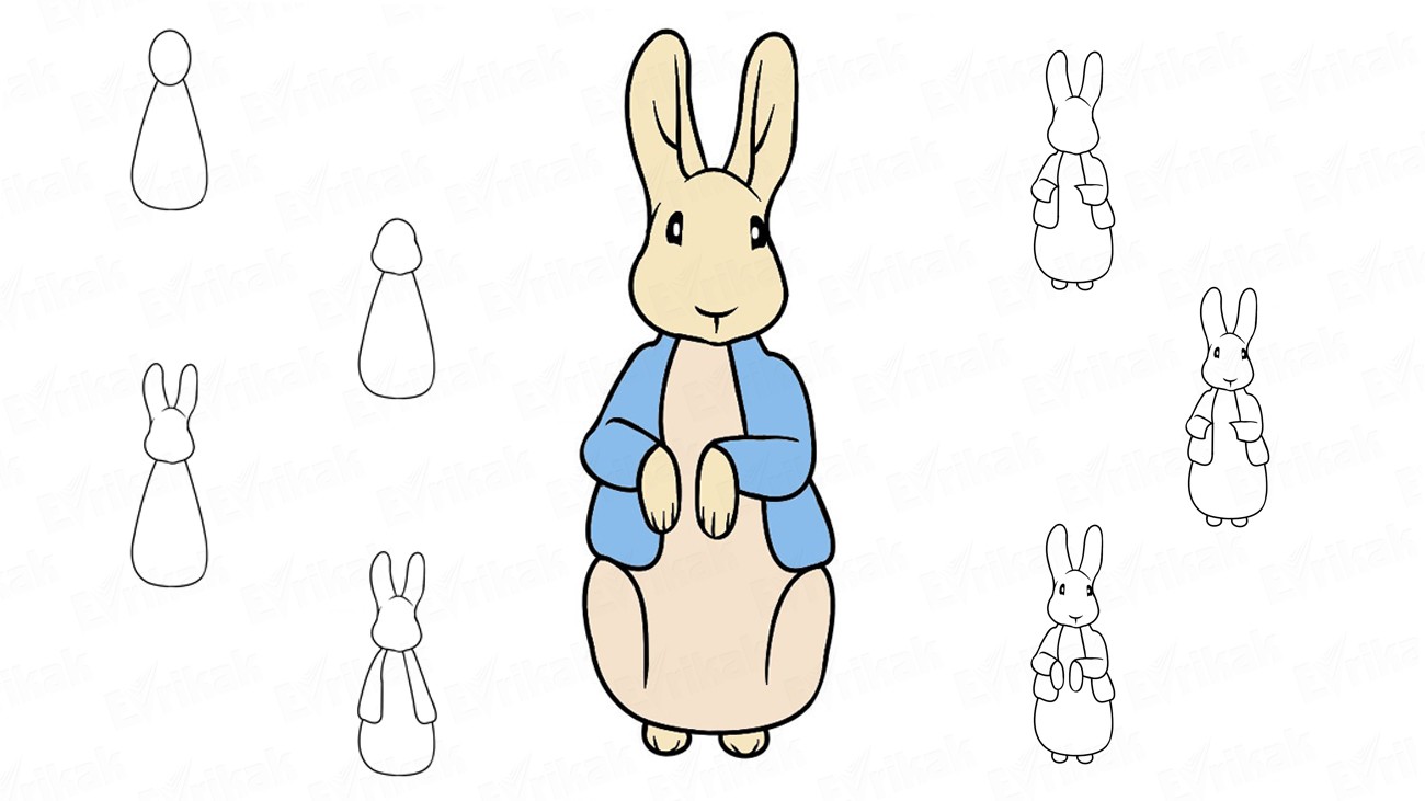 Учимся поэтапно рисовать Кролика Питера карандашом (+ раскраска)