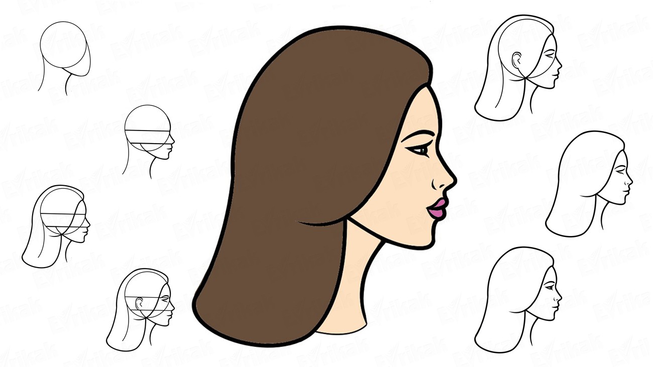 Учимся поэтапно рисовать лицо человека в профиль (+ раскраска)