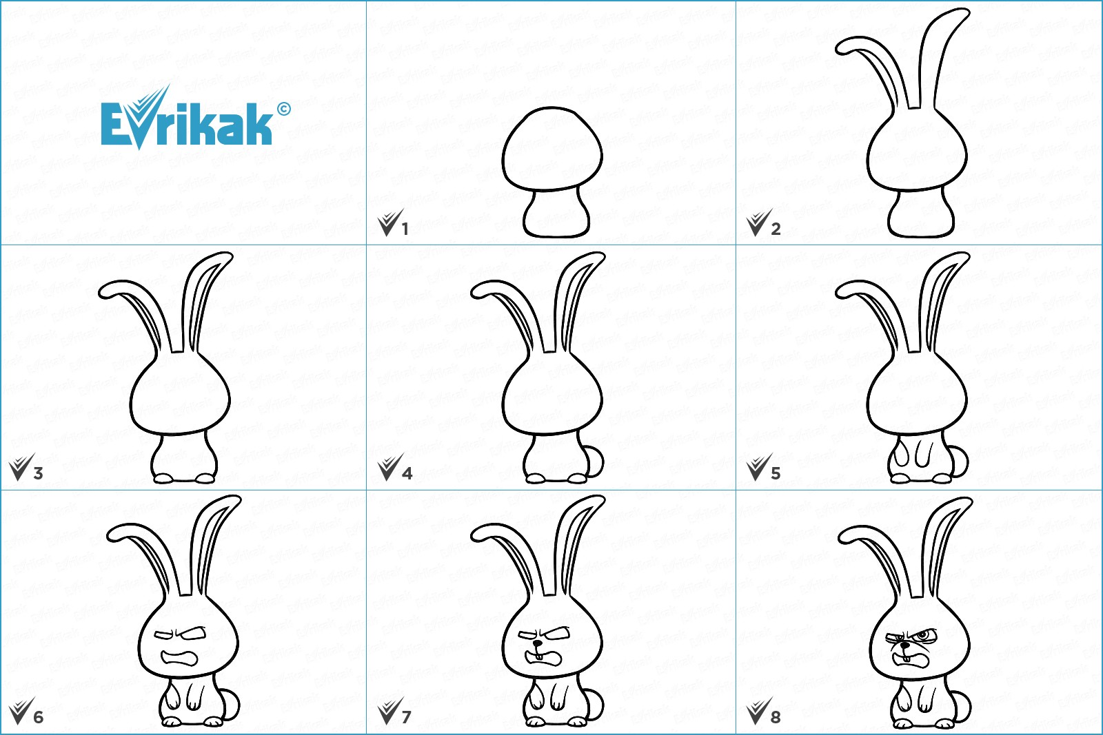 Коллаж с этапами рисования кролика Снежка