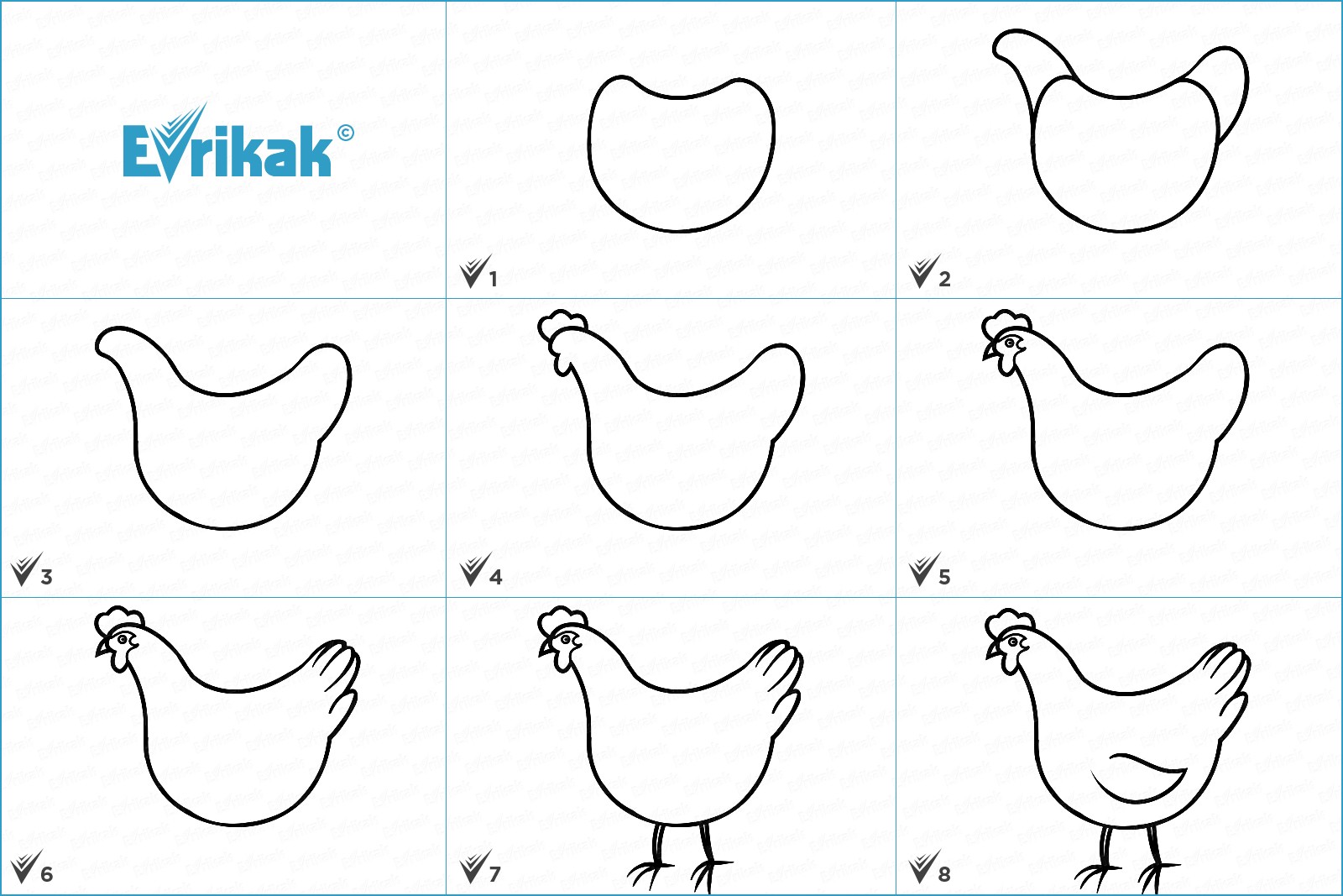 Коллаж с этапами рисования курицы