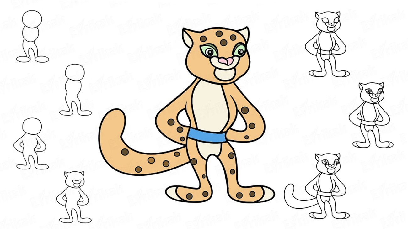 Учимся рисовать олимпийского леопарда пошагово(+ раскраска)