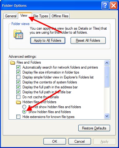 Делаем видимые файлы в WindowsXP