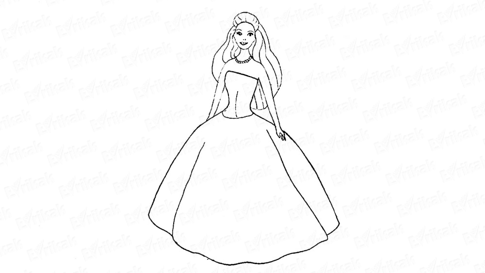 Как нарисовать куклу Барби в красивом платье