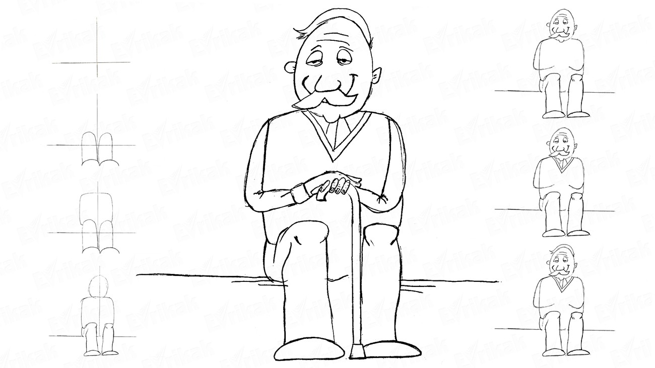 Как нарисовать сидящего дедушку